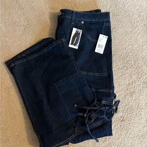 Vanilla Star Dark Blue Wide Leg Jeans with cargo bow ties
